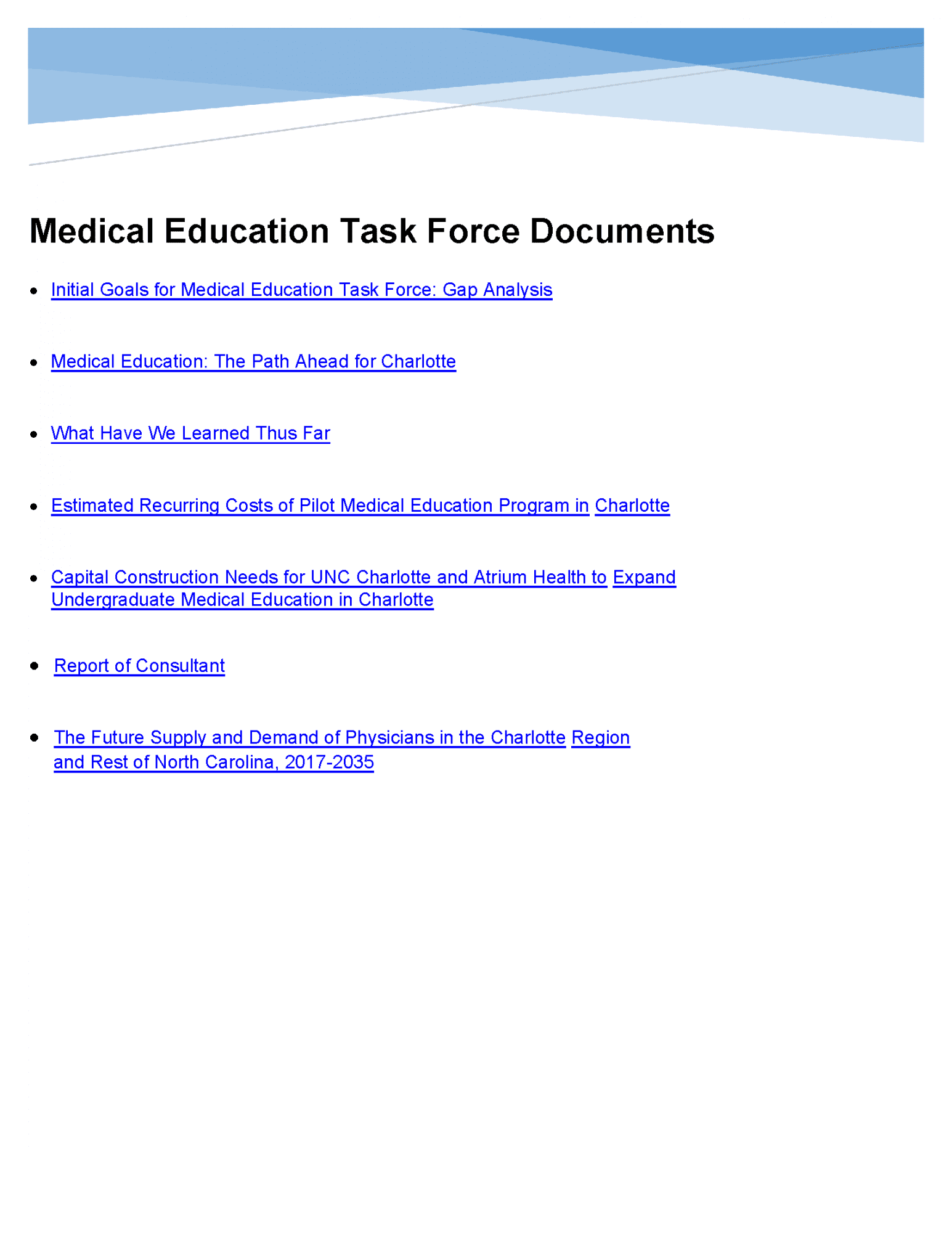 Medical Education Task Force Documents