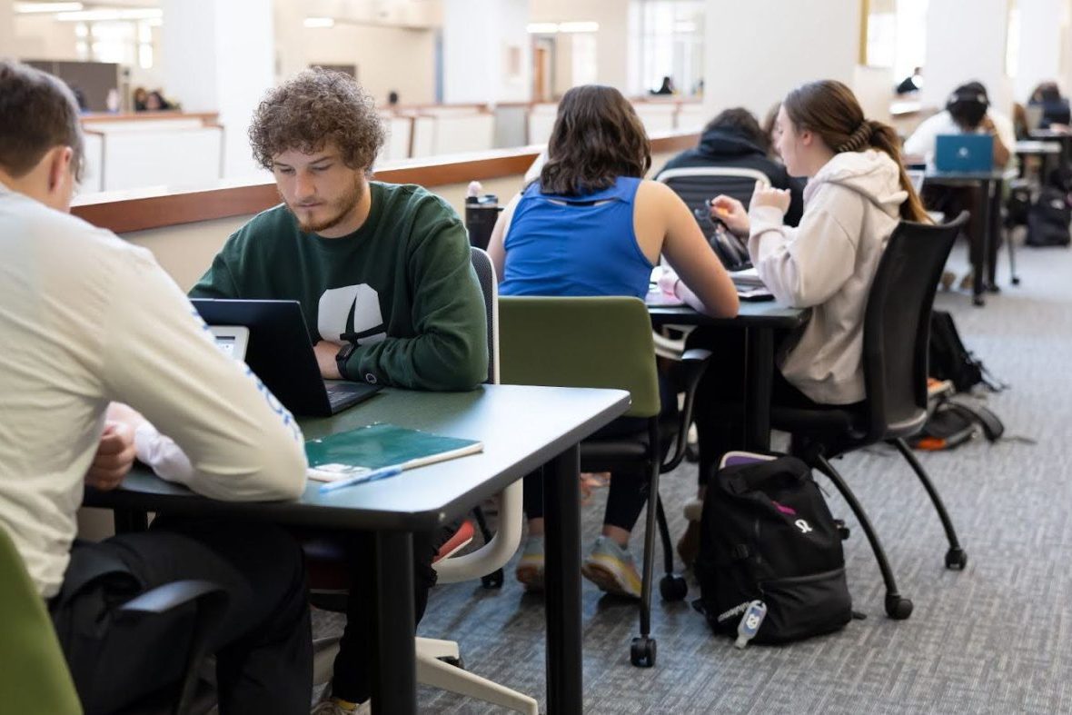 Students studying in library