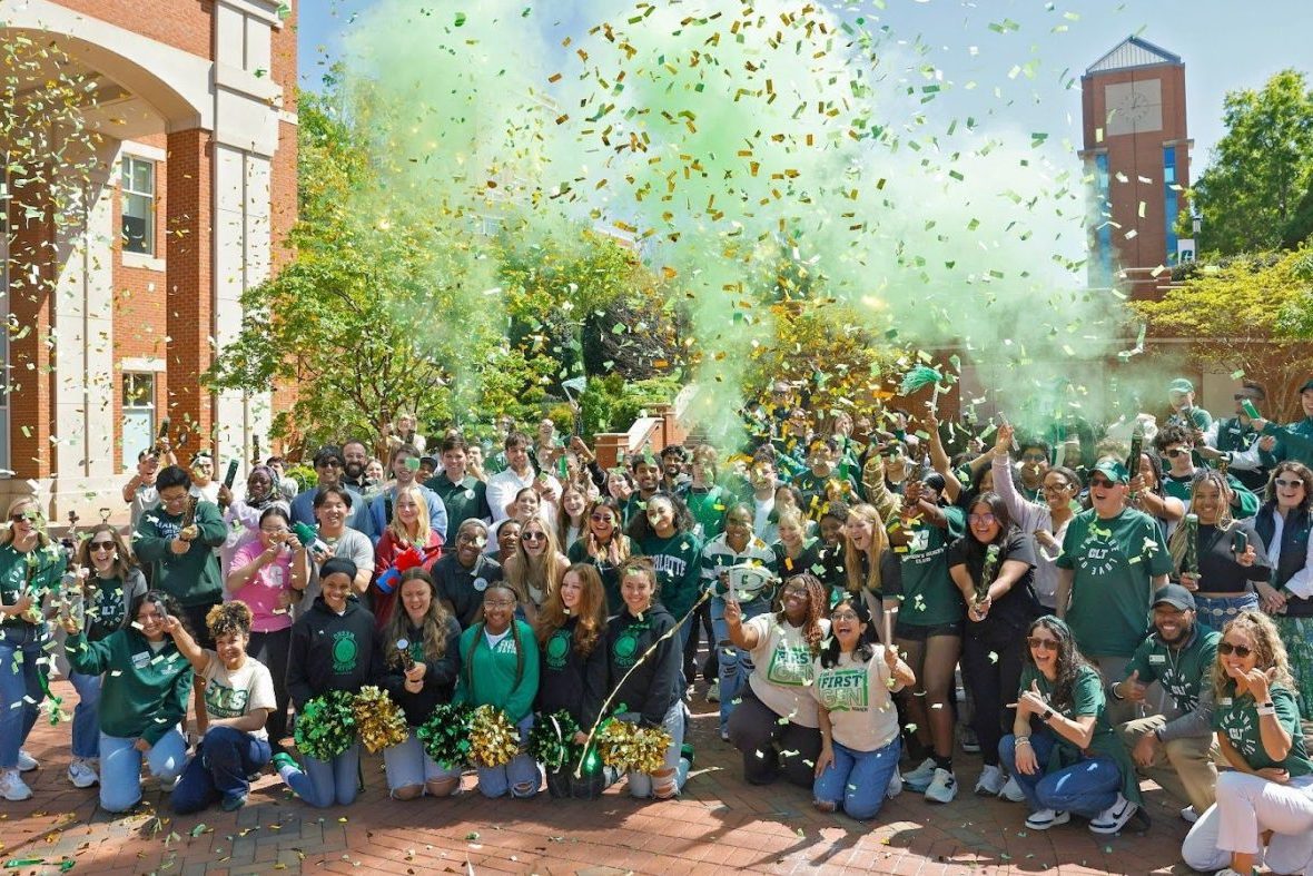 Group of people celebrating with Confetti