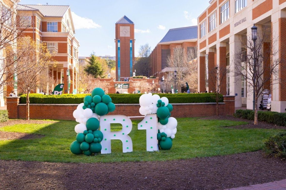 R1 letters in lawn on uncc campus